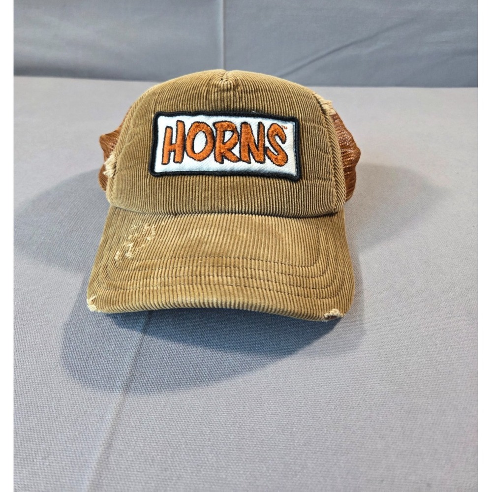 Outhouse Designs Texas Longhorns Trucker Hat Brown Corduroy Distressed UT